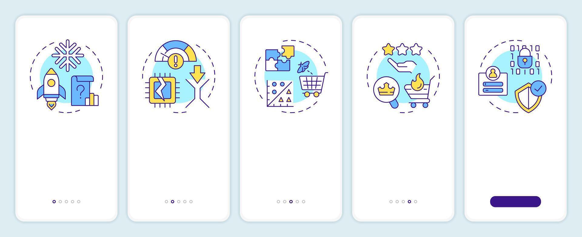 recomendación sistema retos inducción móvil aplicación pantalla. recorrido 5 5 pasos editable gráfico instrucciones con lineal conceptos. ui, ux, gui modelo vector