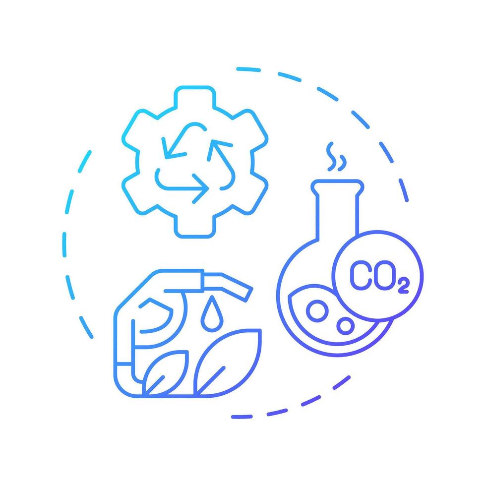 Carbon utilization blue gradient concept icon. Greenhouse gas reprocessing, filtration. Round shape line illustration. Abstract idea. Graphic design. Easy to use infographic, presentation vector
