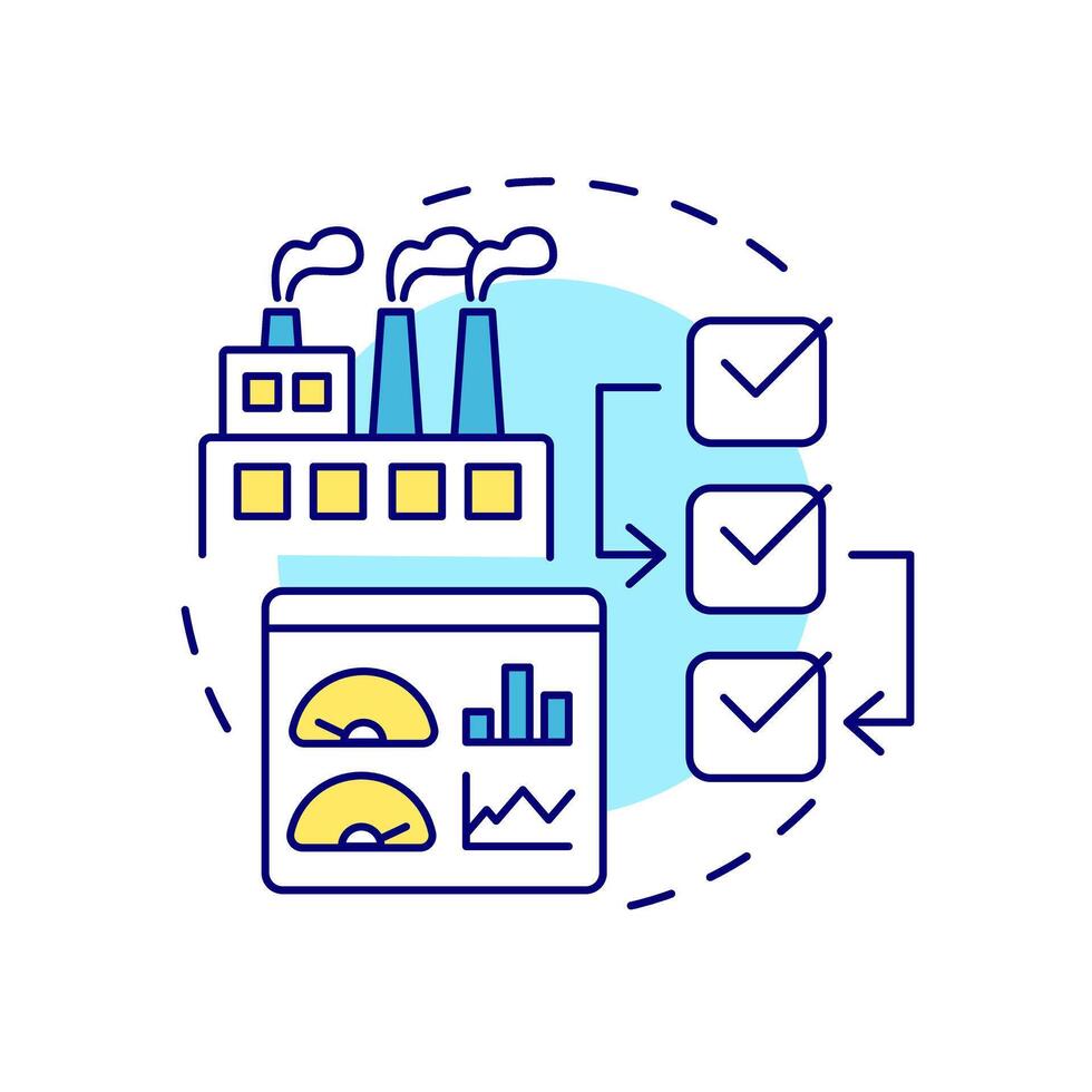 Manufacturing sops multi color concept icon. Efficiency metrics, performance monitoring. Round shape line illustration. Abstract idea. Graphic design. Easy to use in infographic, presentation vector
