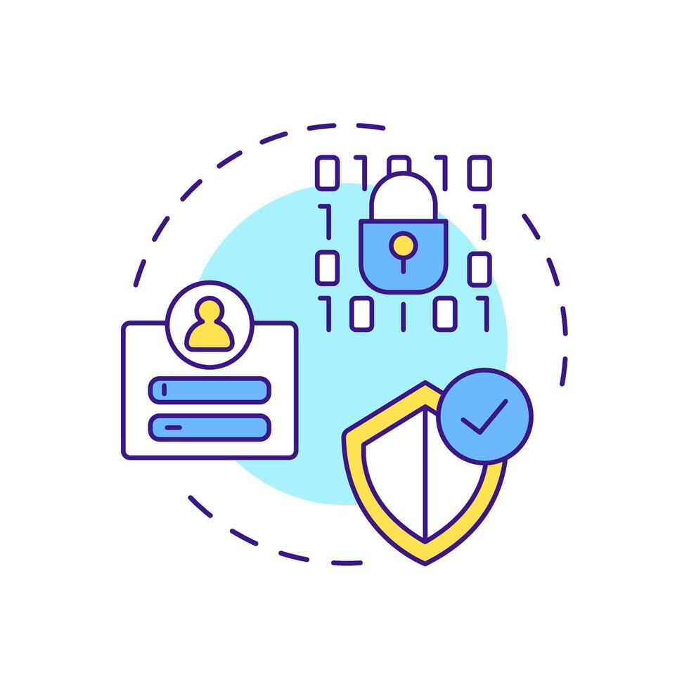 Privacy concerns multi color concept icon. Cyber security, user profile. Access control, technology. Round shape line illustration. Abstract idea. Graphic design. Easy to use article, blog post vector