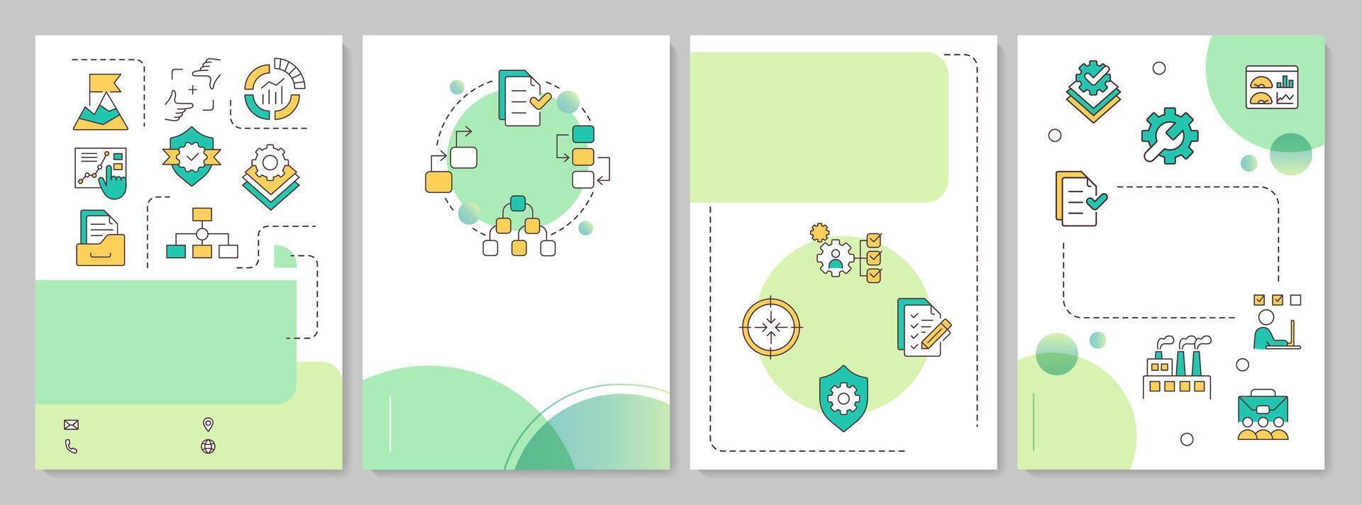 SOP instructions green circle brochure template. Leaflet design with linear icons. Editable 4 layouts for presentation, annual reports vector