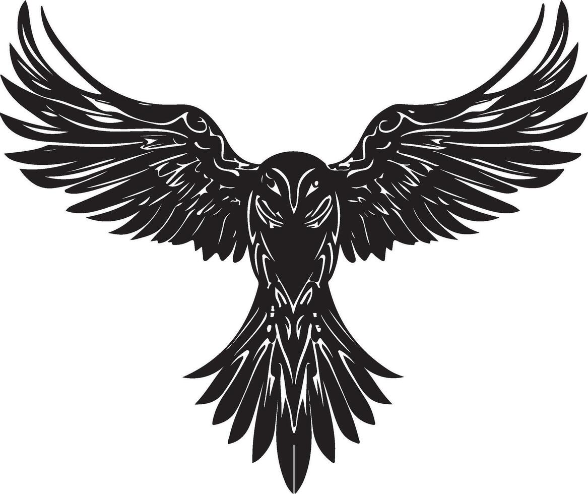 a black bird with wings spread out vector
