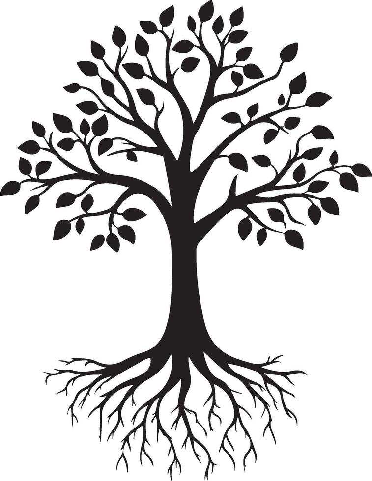 a black and white illustration of a tree with roots vector