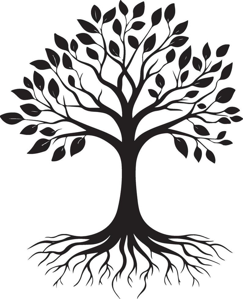 a black and white illustration of a tree with roots vector