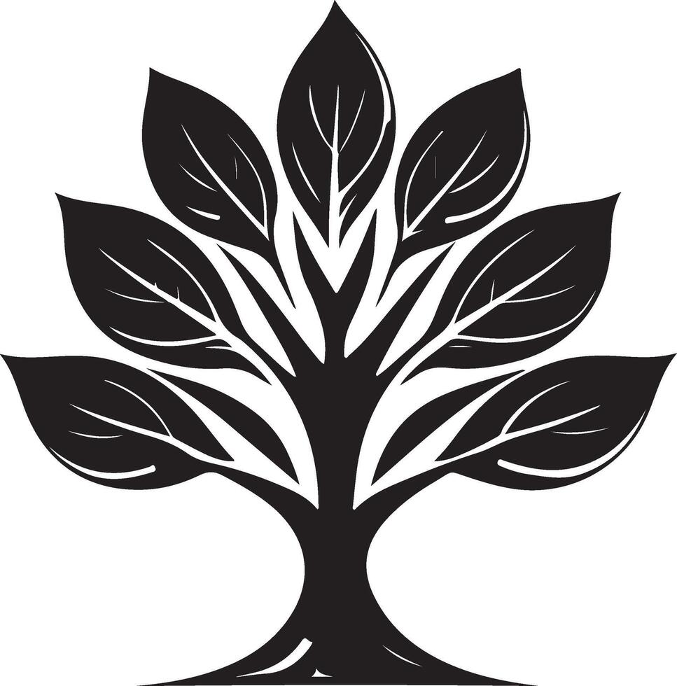 a black and white illustration of a tree with leaves vector