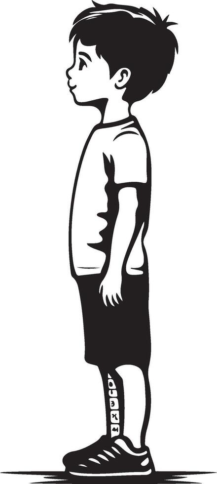 a black and white illustration of a boy standing vector