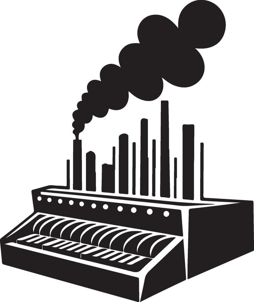 a black and white image of a factory with smoke coming out of it vector