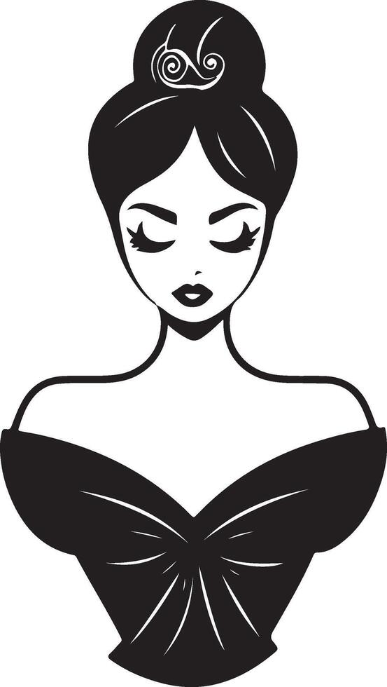 a black and white illustration of a woman with a black dress vector
