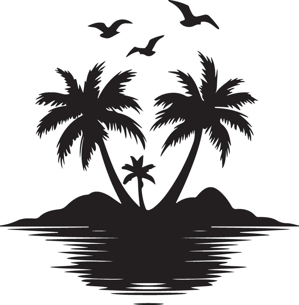 tropical island with palm trees and birds illustration vector