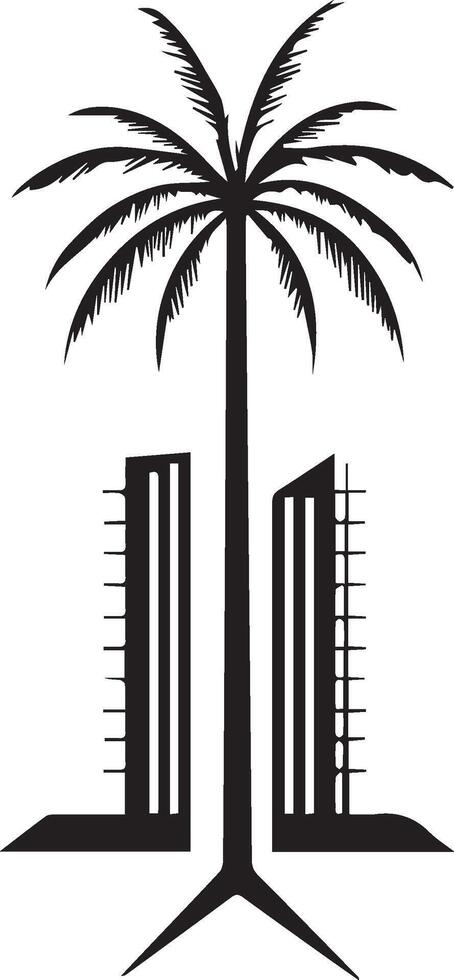 a palm tree and two buildings with a palm tree in the middle vector