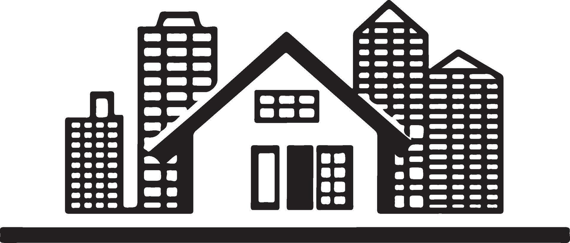 a black and white illustration of a house and city vector