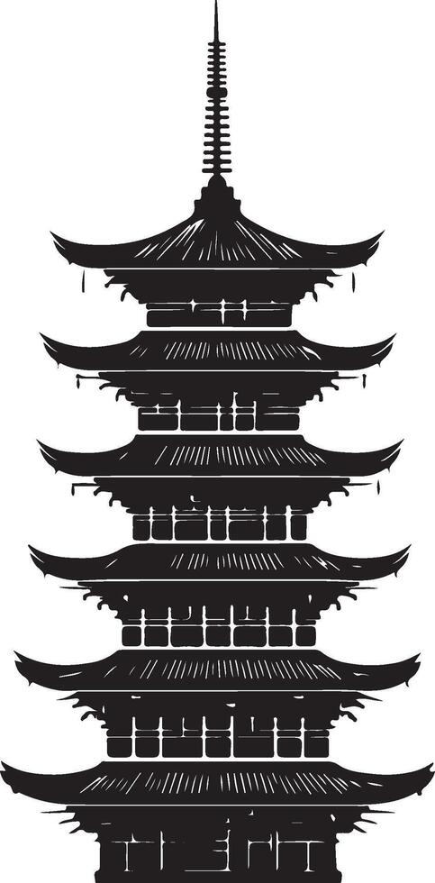 a black and white illustration of a pagoda vector