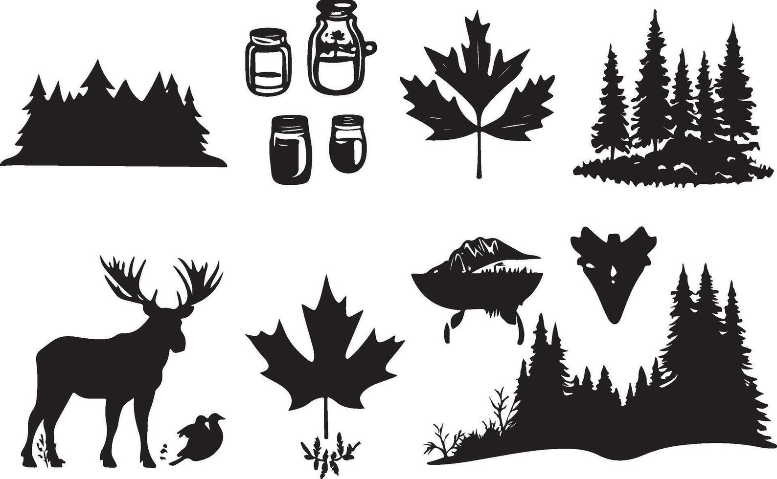 a set of silhouettes of animals and trees vector