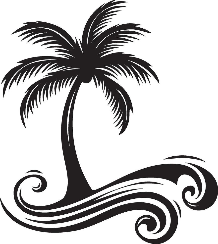 palm tree with waves illustration vector