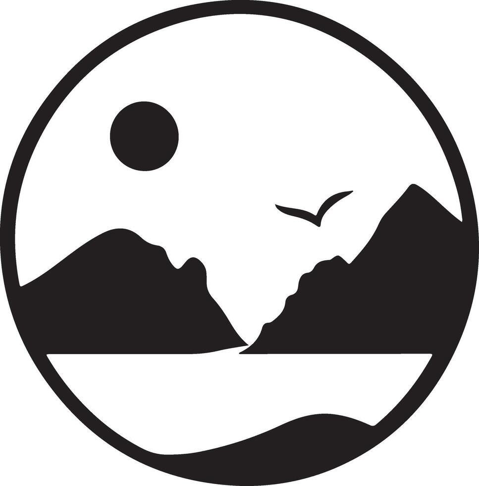 a black and white logo of a mountain and a bird vector