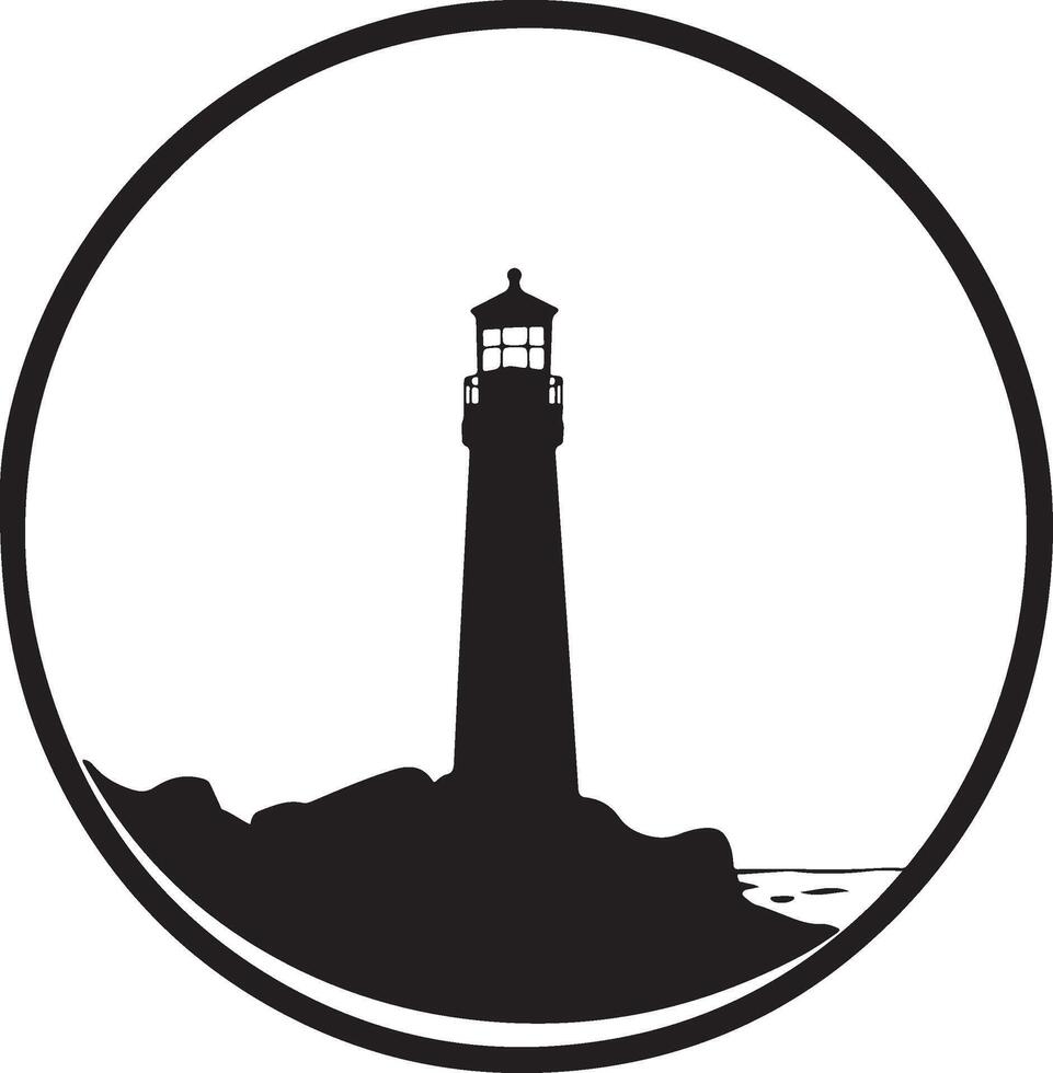 a lighthouse in a circle with a black and white image vector