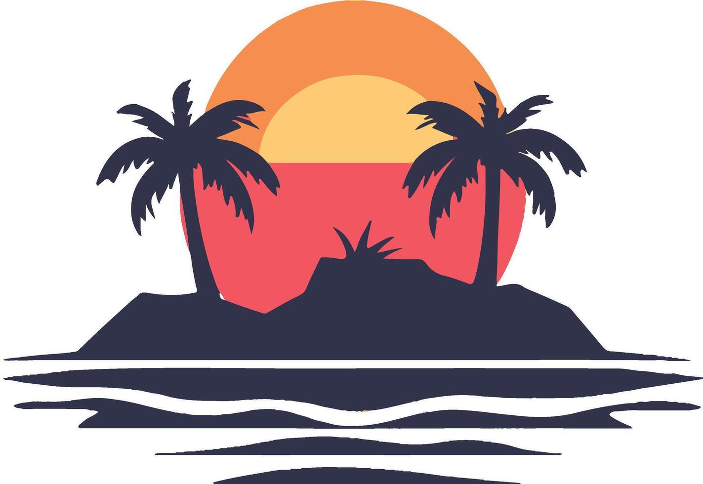 tropical island with palm trees and sunset vector