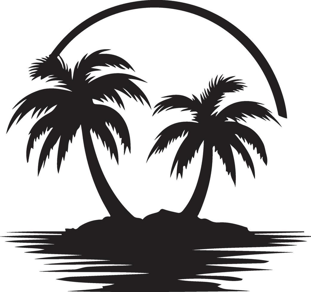 palm trees on an island silhouette vector