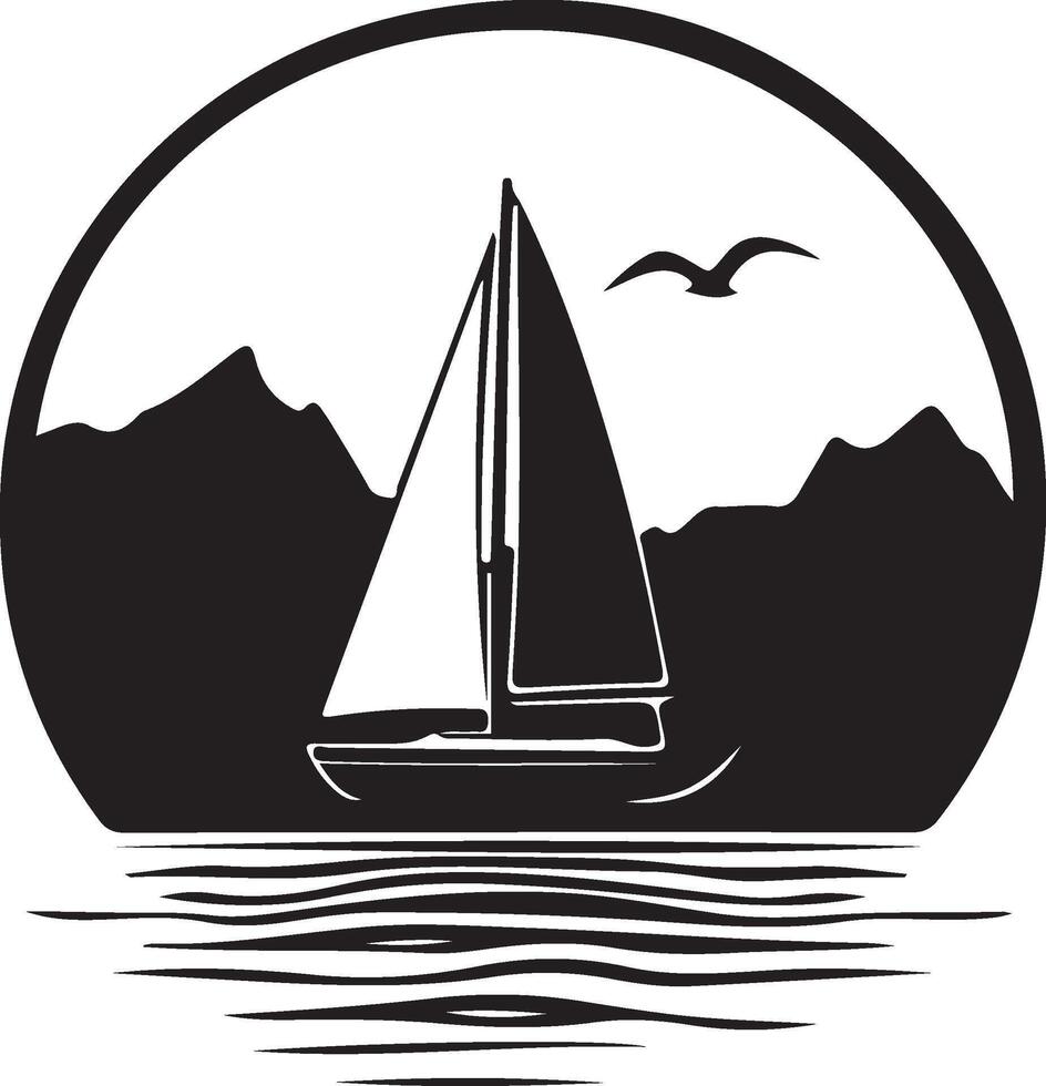 a sailboat in the ocean with mountains in the background vector