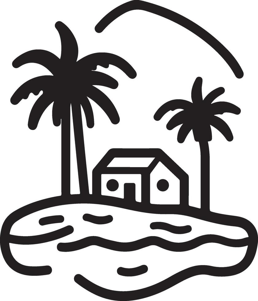a black and white drawing of a house on an island vector