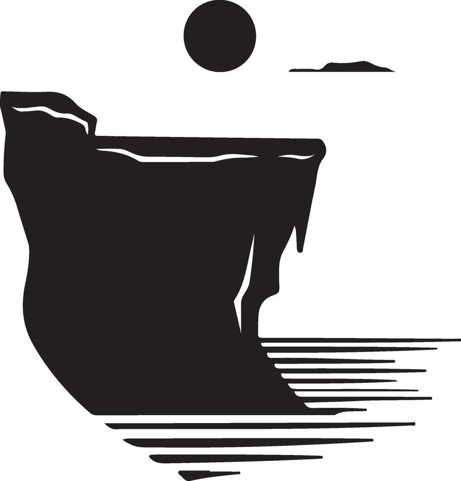 a black and white silhouette of a cliff with water vector