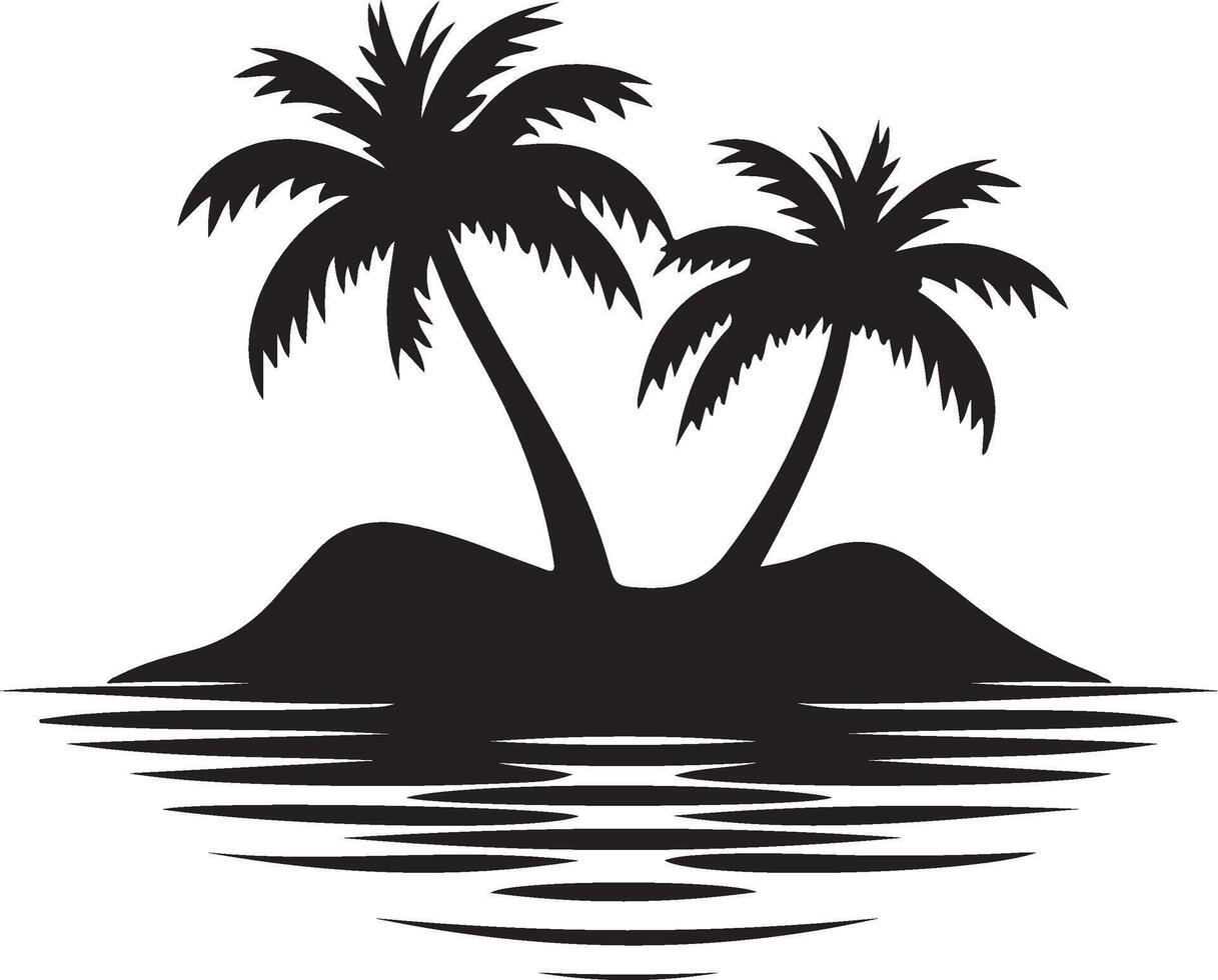 tropical island palm trees silhouette illustration vector
