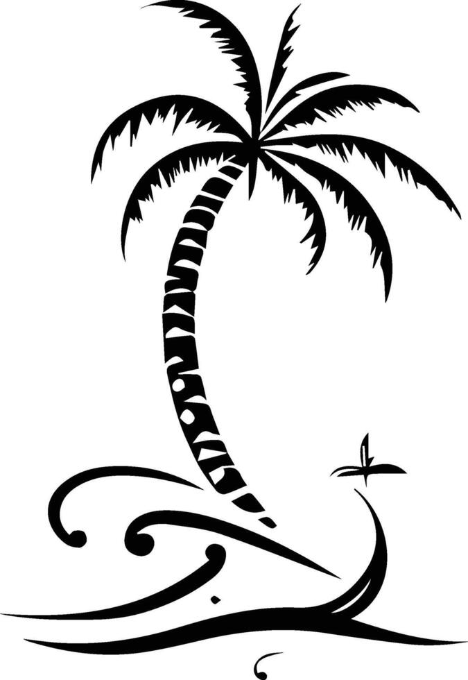 palm tree with waves and palm tree silhouette vector