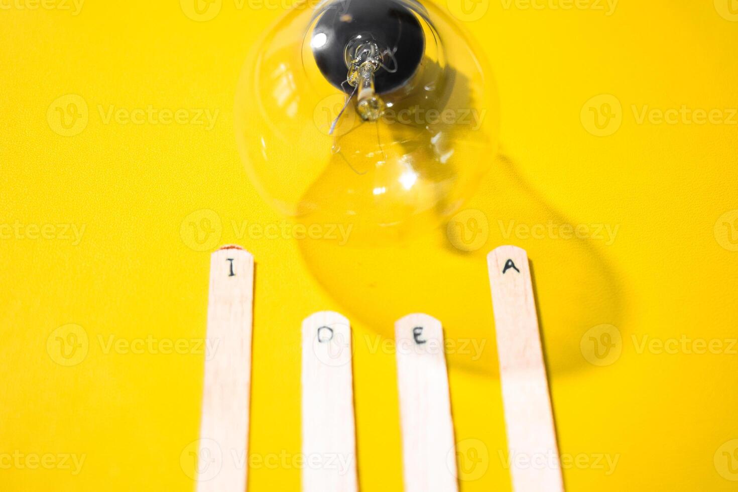 stick of ice cream with the words Idea and lightbulb. Motivational quotes, optimism, positive words. Isolated on background photo