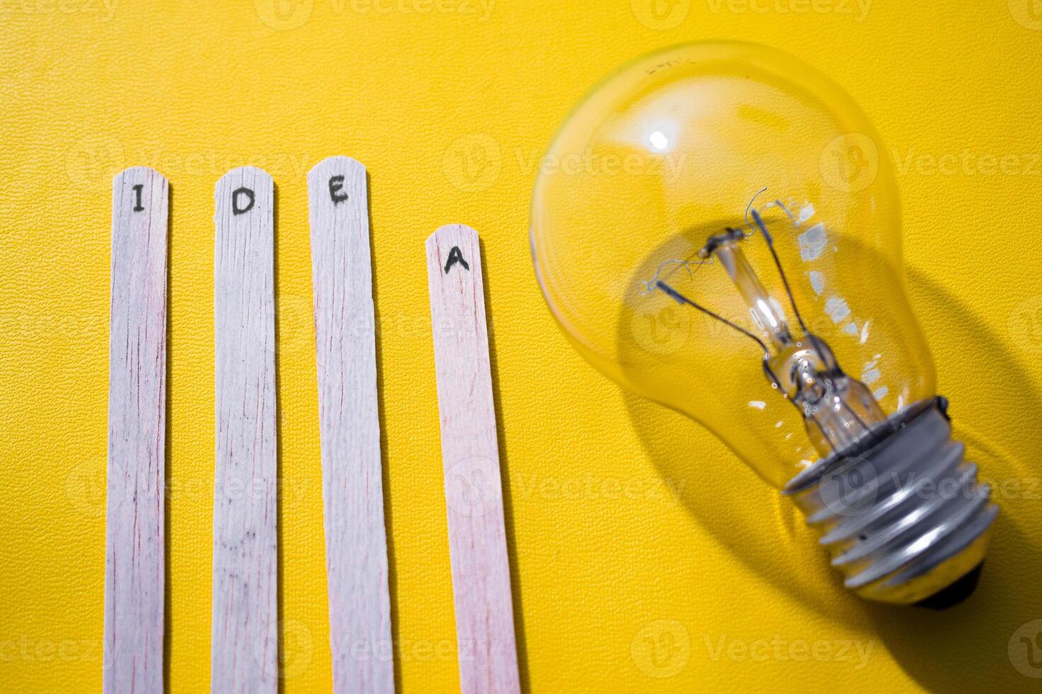 stick of ice cream with the words Idea and lightbulb. Motivational quotes, optimism, positive words. Isolated on background photo