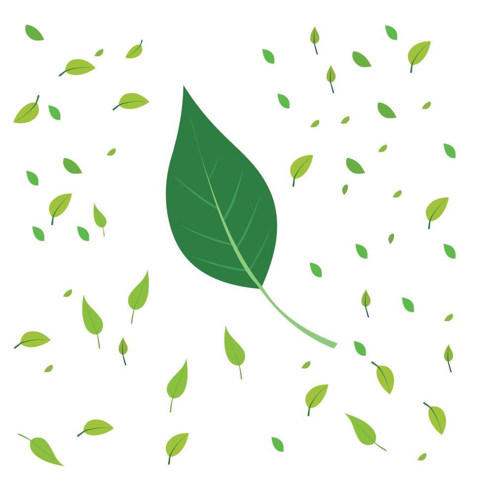 flat design of the leaf. around the leaf there are small leaves like a falling leaf pattern vector