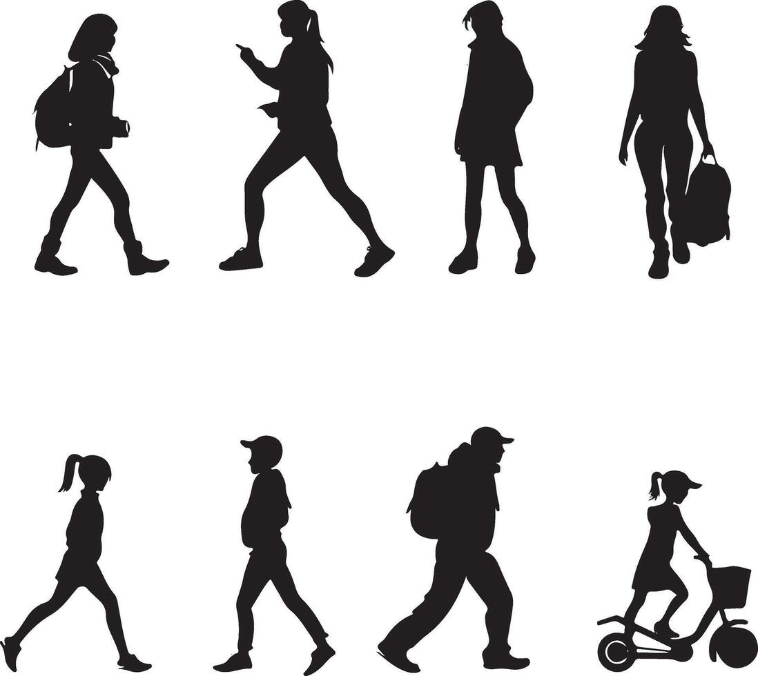 People walking and walking silhouettes illustration vector