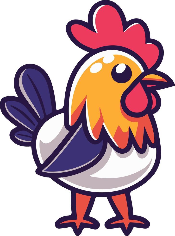 A cartoon chicken with a red head and orange body vector