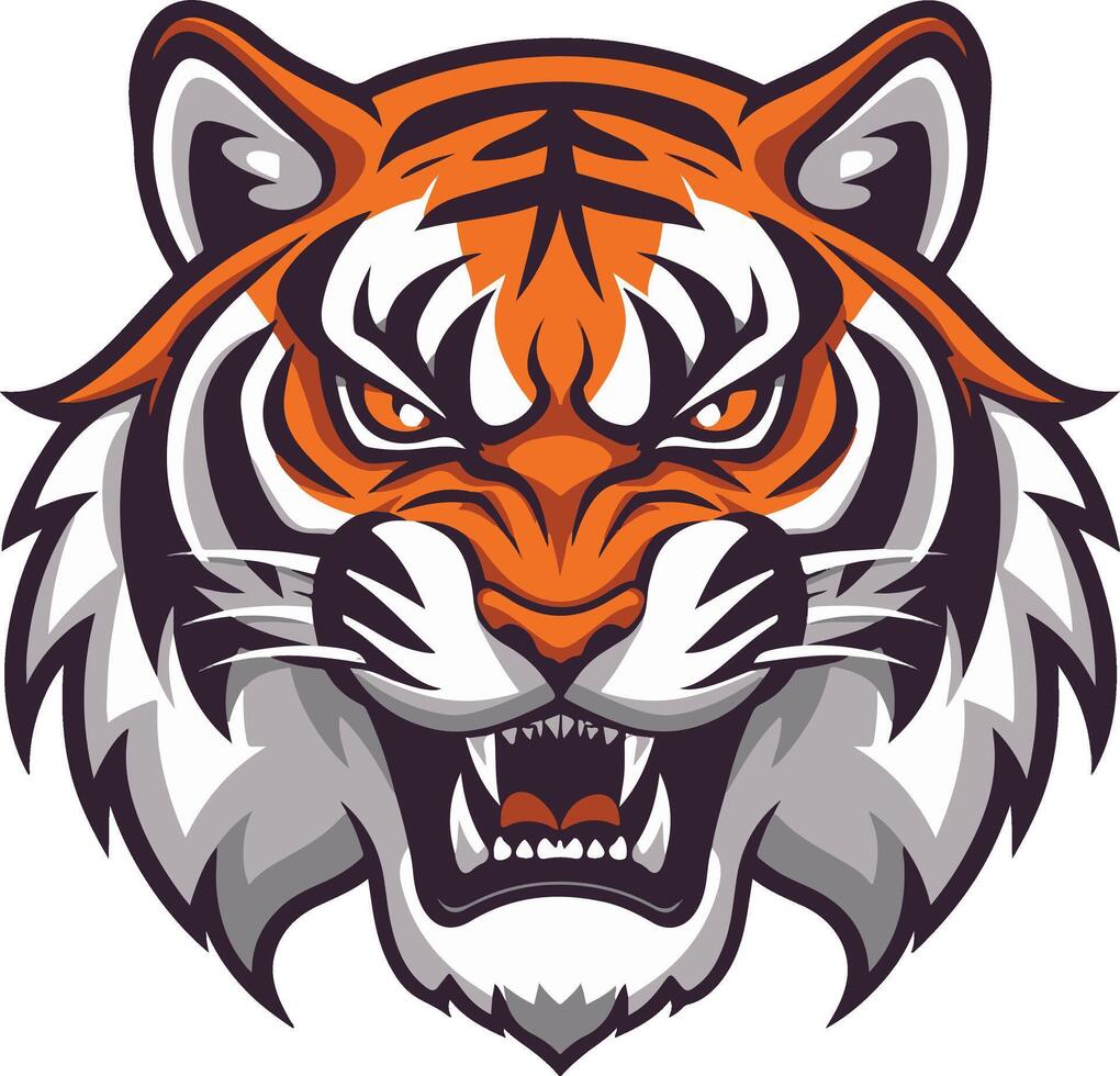 An angry tiger head with an orange and black stripe vector