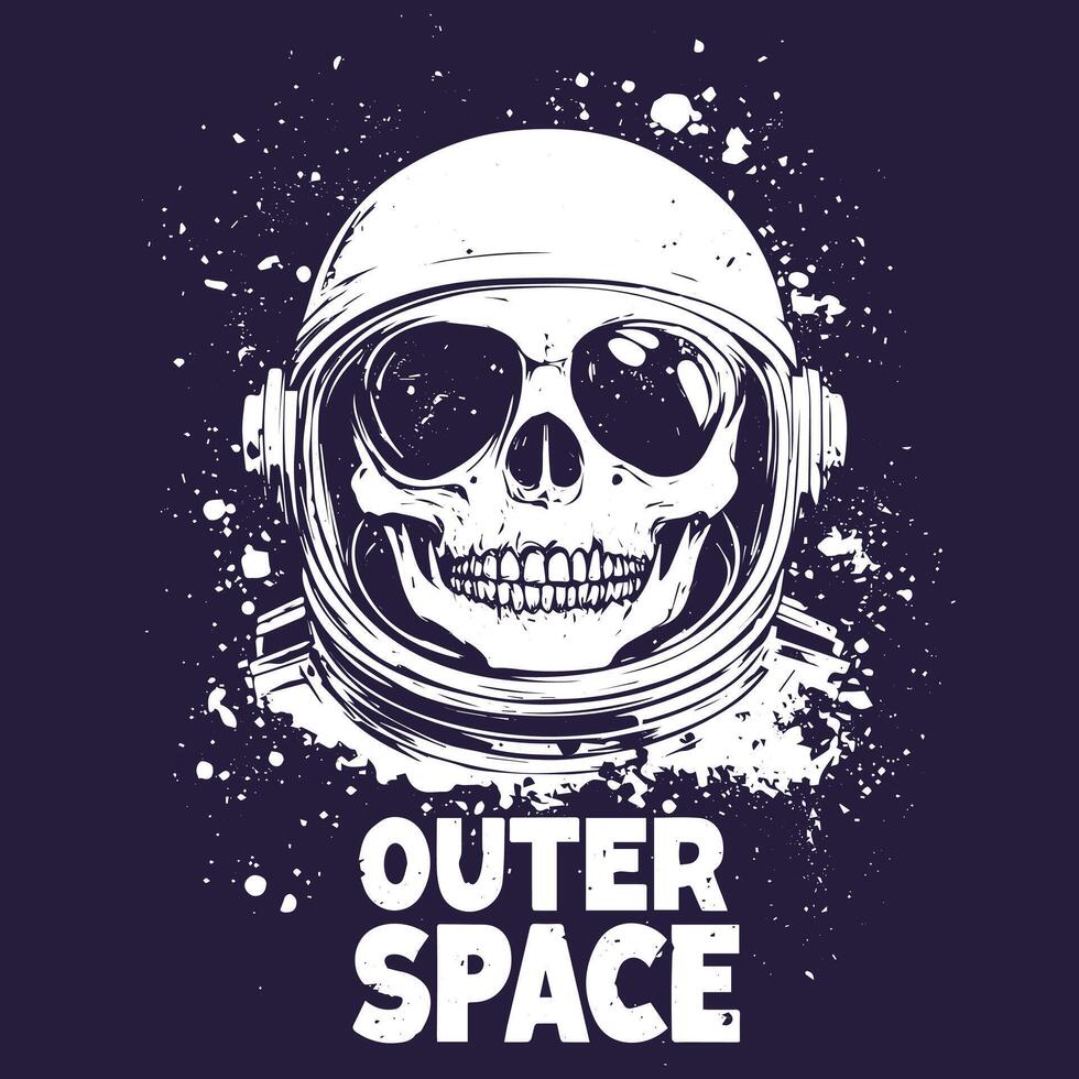 An astronaut skull in an astronaut helmet with the words outer space vector