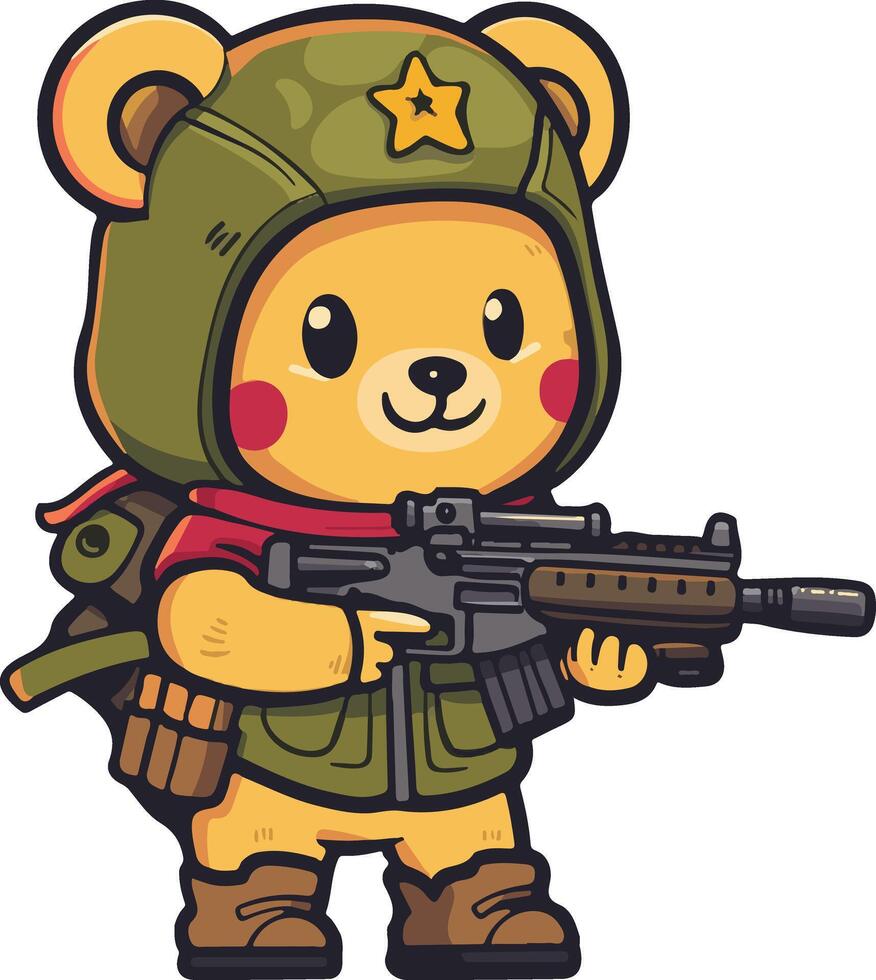 A cartoon bear wearing a military uniform and holding a gun vector