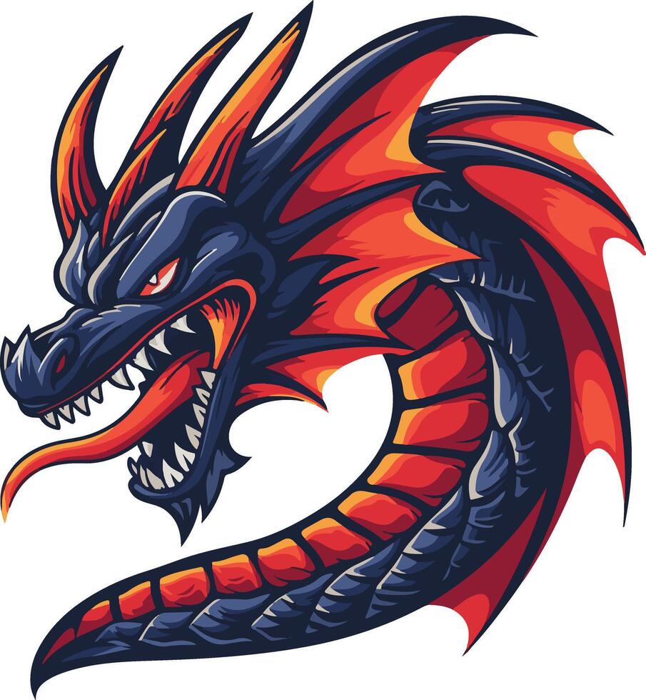 Dragon head with red and black stripes vector