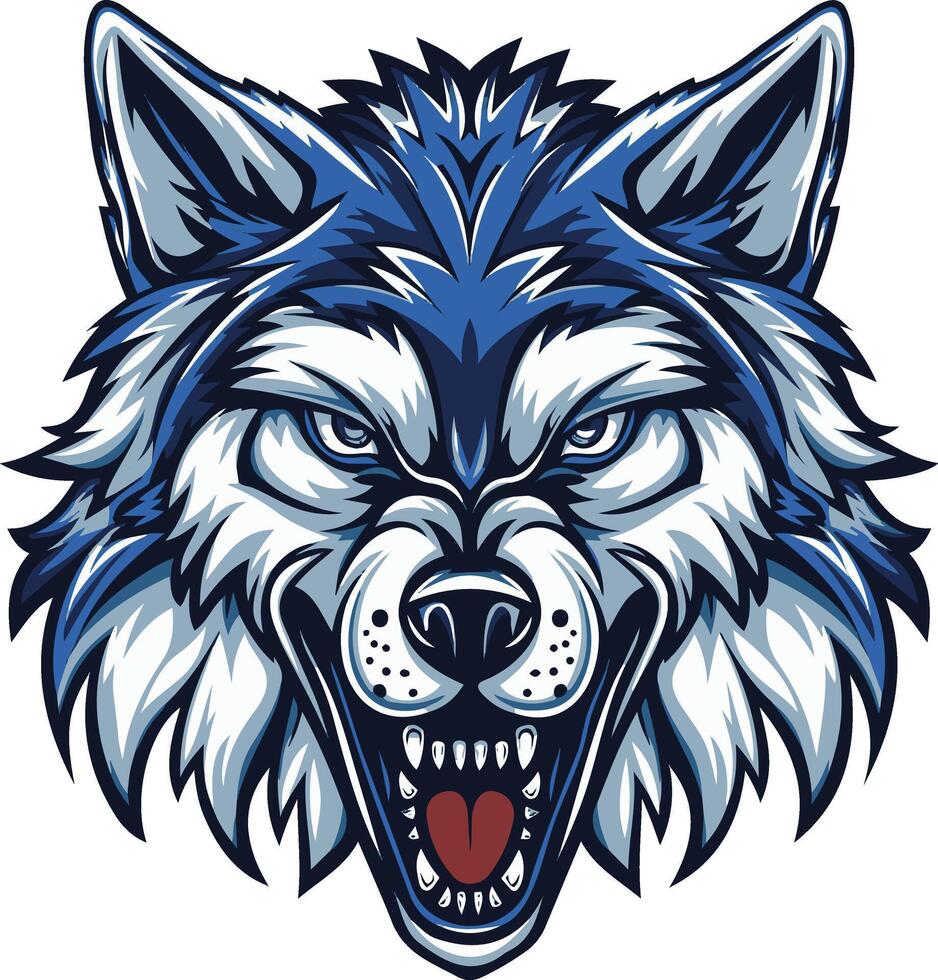 An angry wolf head with its mouth open vector