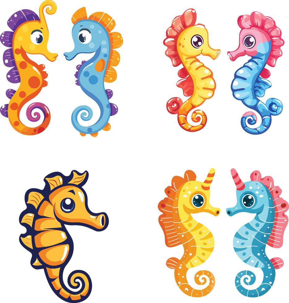 Seahorses set cartoon vector