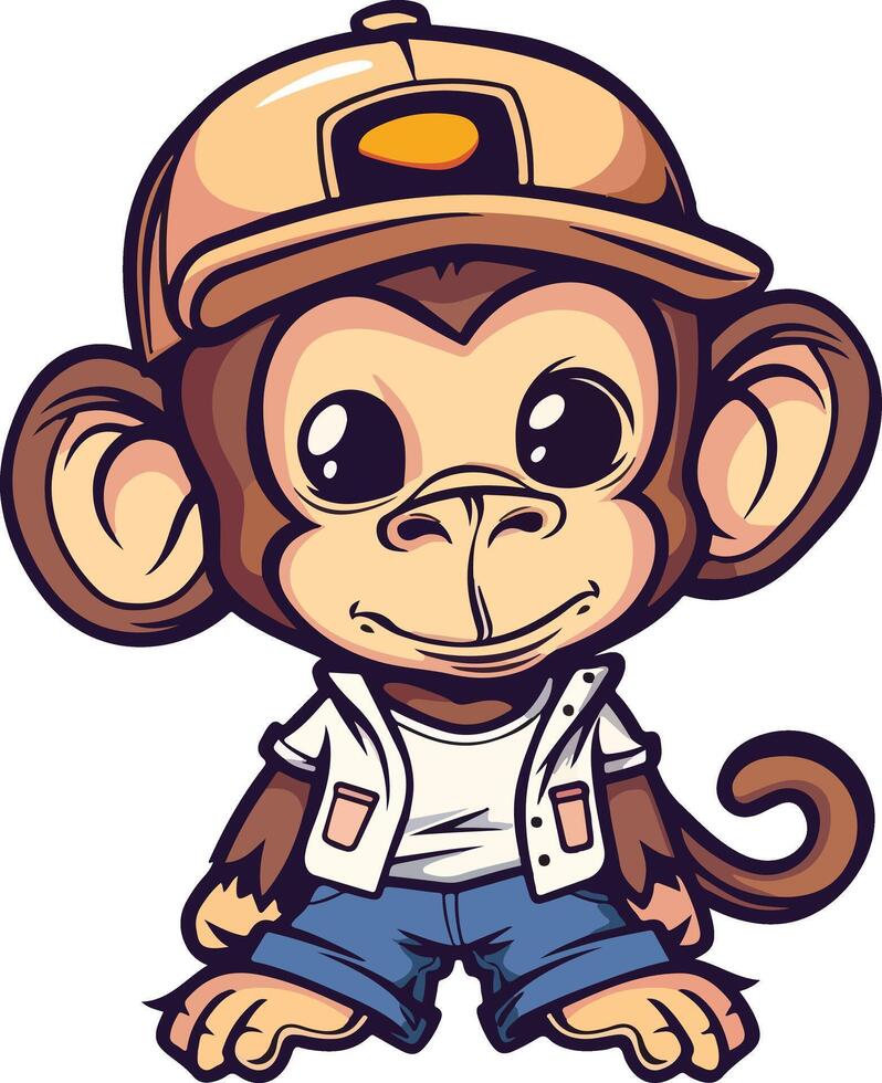 Monkey in baseball cap illustration vector