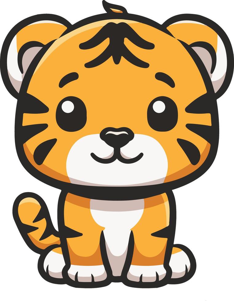 A cartoon tiger sitting down with a big smile vector