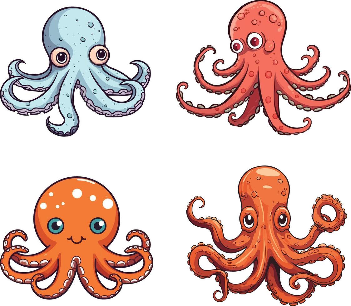 Octopus cartoon set illustration vector