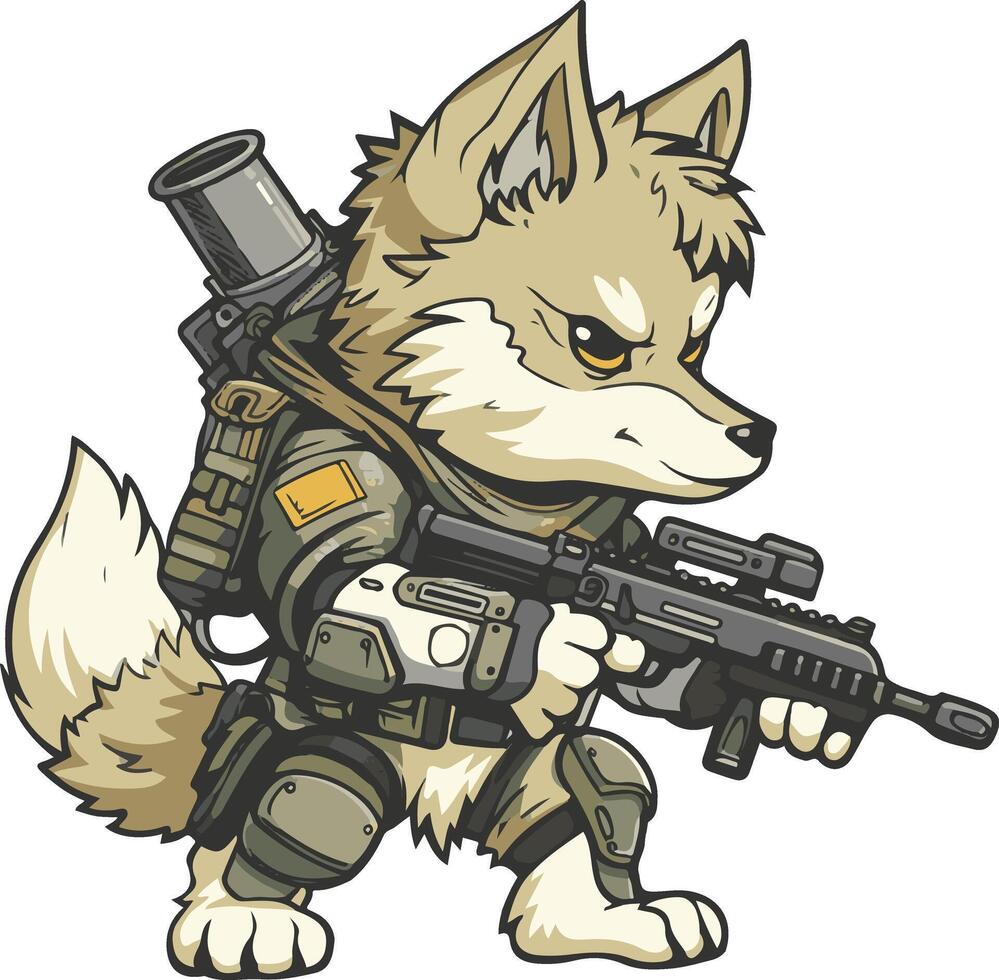 A cartoon wolf with a gun and a rifle vector