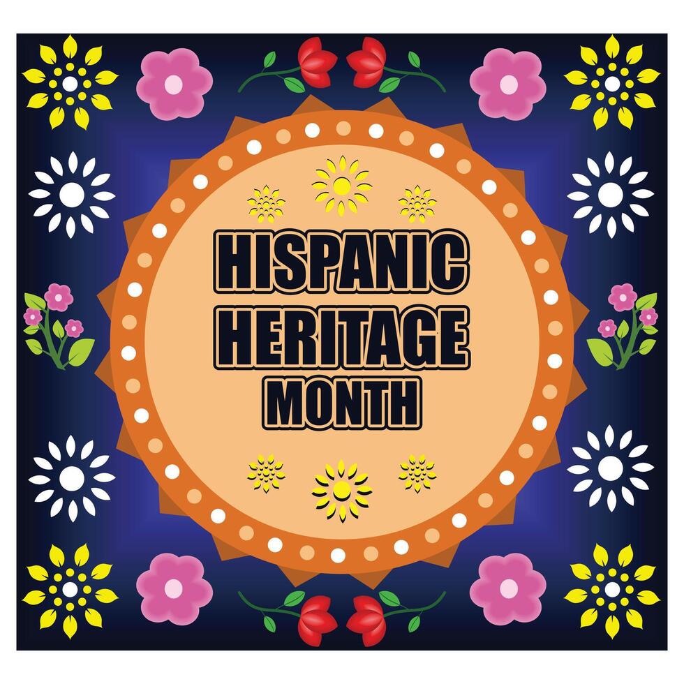 Greeting with national Hispanic heritage month text on floral pattern background.Flat modern illustration vector