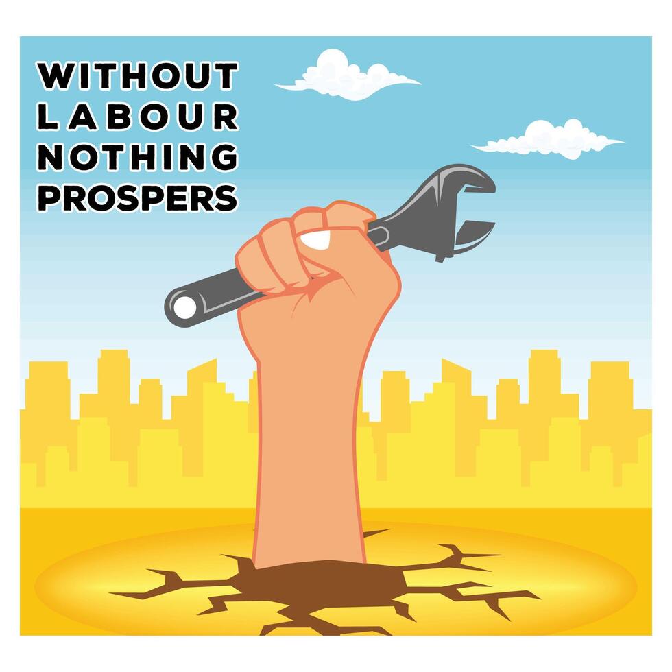 Happy Labor Day concept. A hand holding a wrench. Flat modern illustration vector