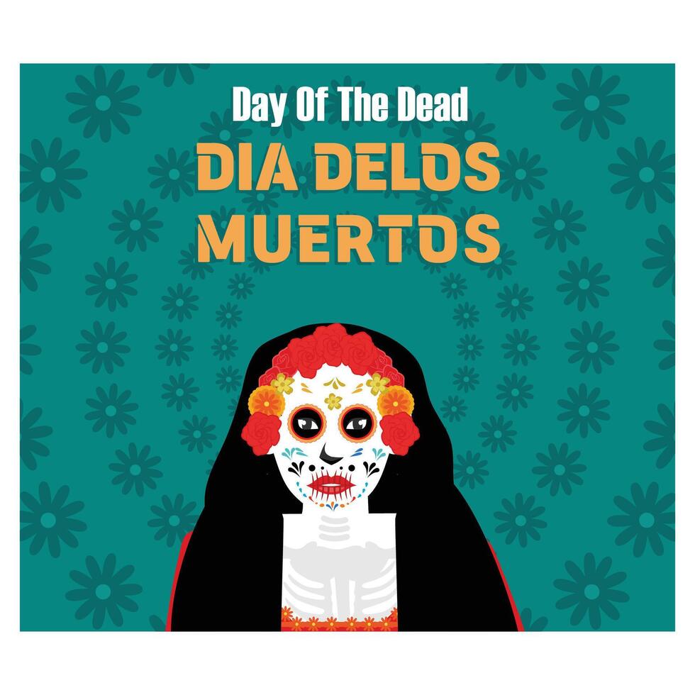 Day of the dead, sugar skull with marigold wreath. Flat modern illustration vector
