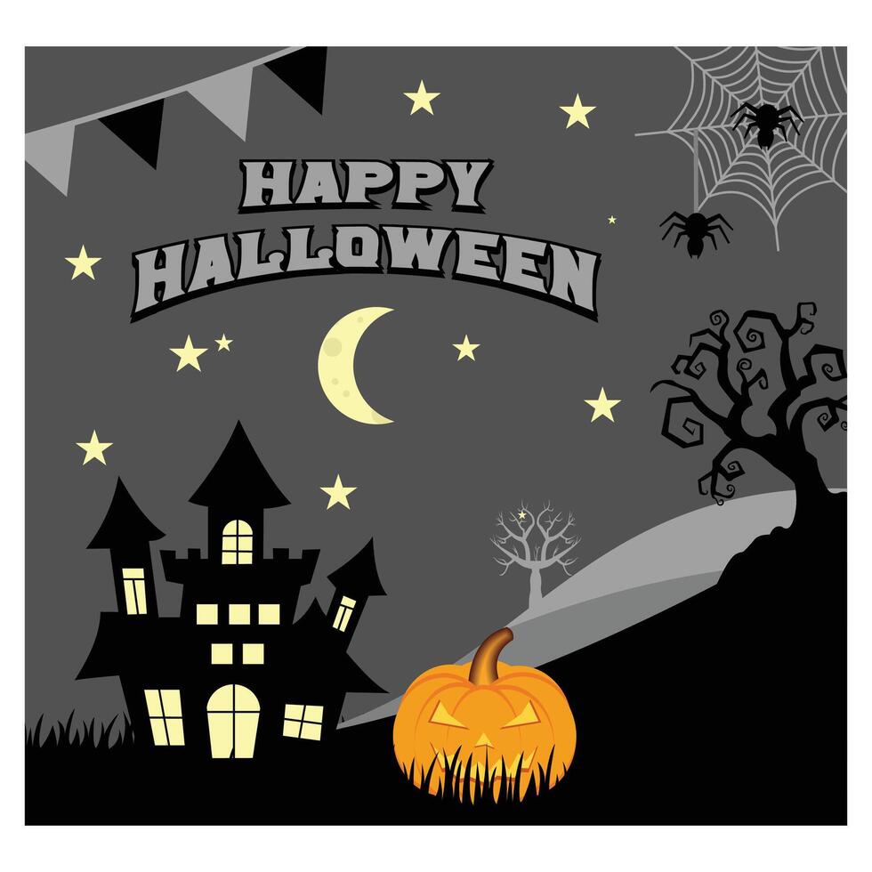 Pumpkin frame and Halloween ornaments and material background. flat modern illustration vector