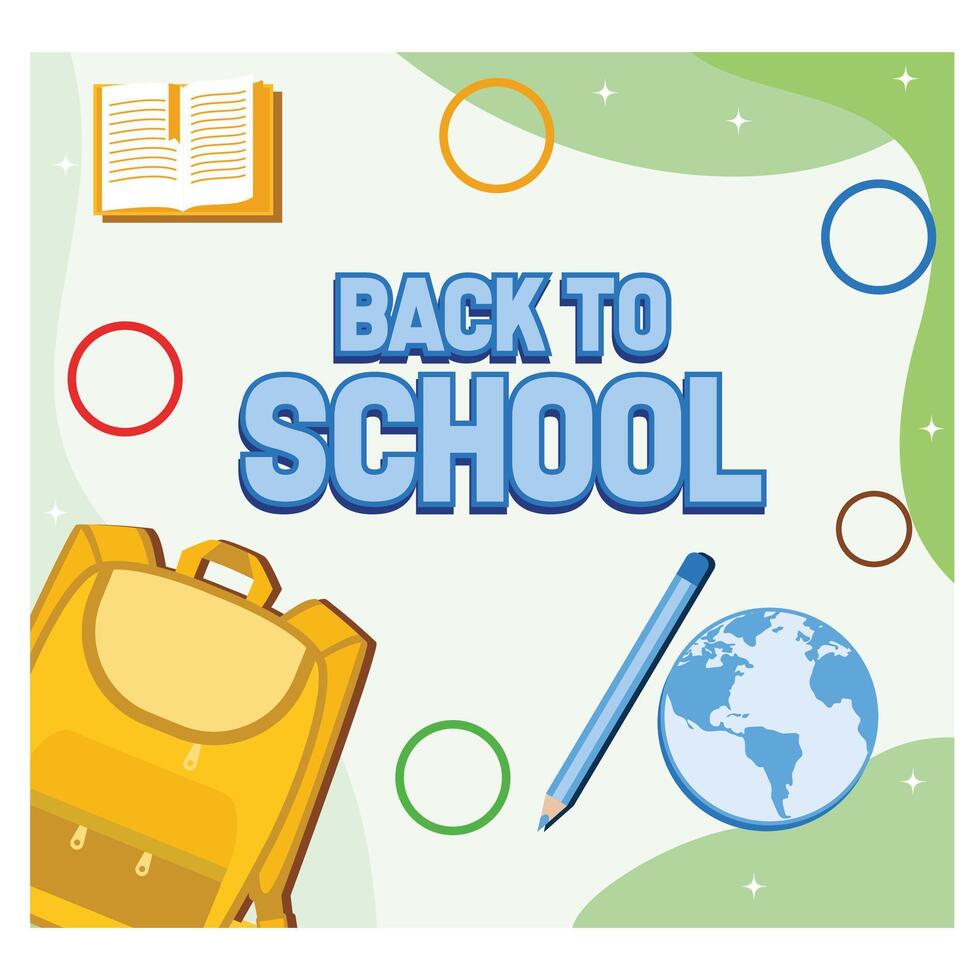 Back to school. Back to school greeting text with backpack school bag and blackboard educational elements. flat modern illustration vector