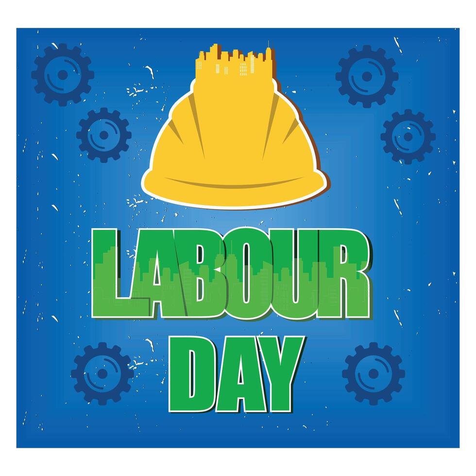 Labor Day lettering with helmet. Flat modern illustration vector