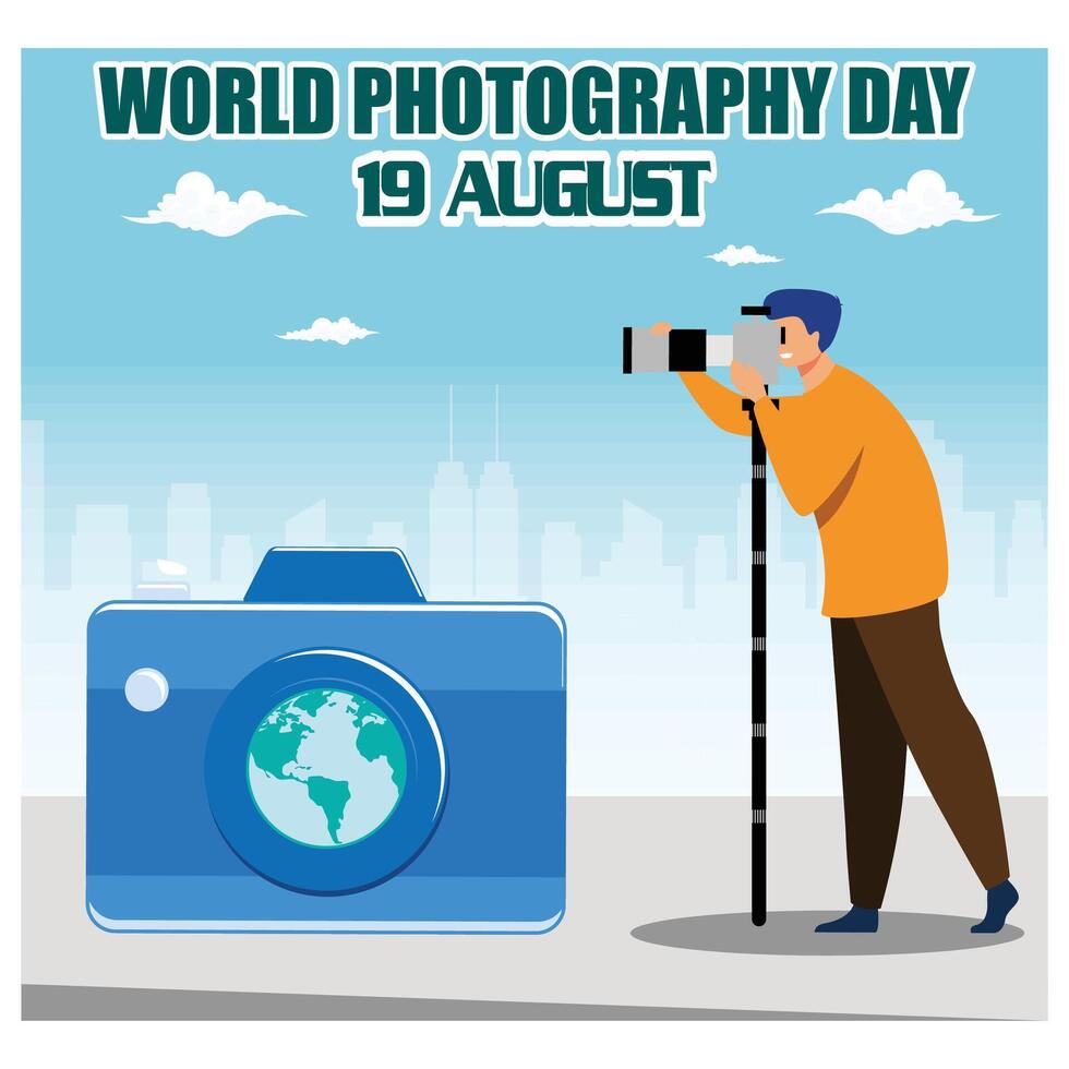 Happy world photography day. Flat modern illustration vector