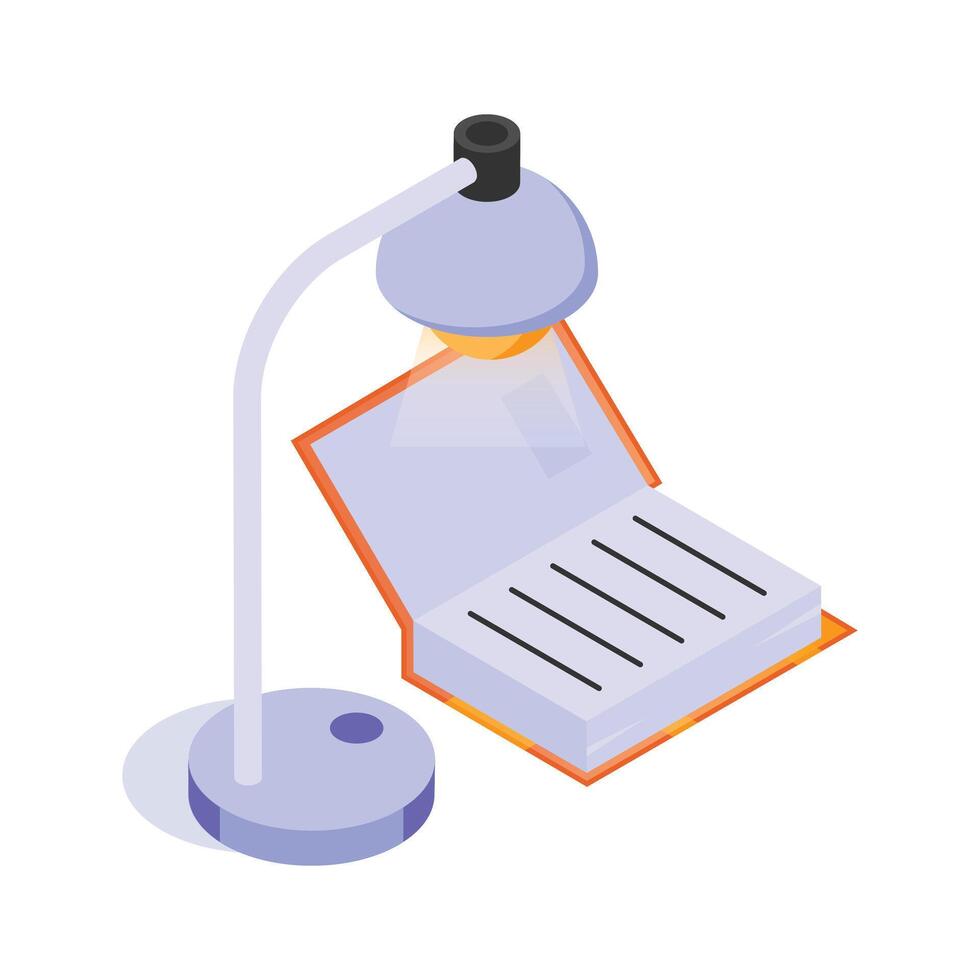 A desk lamp illuminating an open book, symbolizing focused study time vector